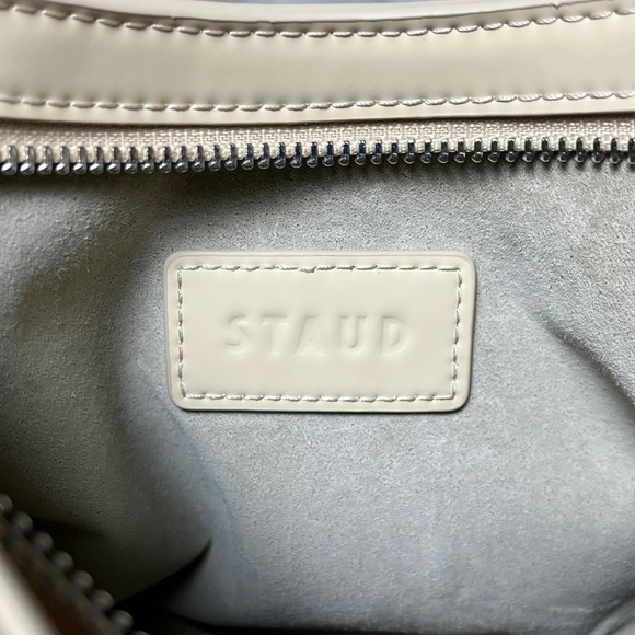 STAUD Linda Mini Shoulder Bag in Oat - Cream/ Light Beige Patent Leather - Picture 9 of 11